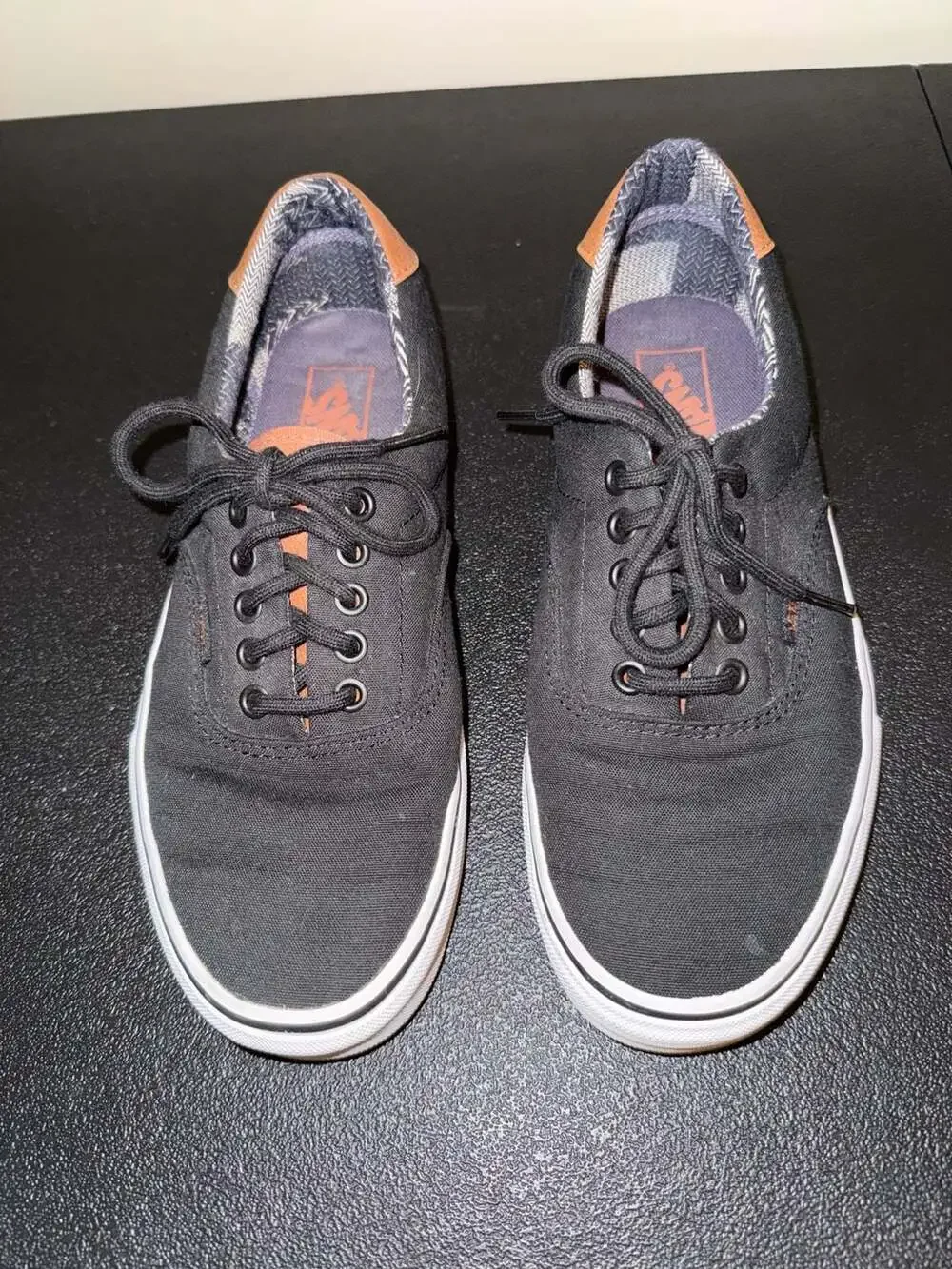 Vans Era‎ C&L Black Canvas Leather Heel Sneakers Men's Size 8.0